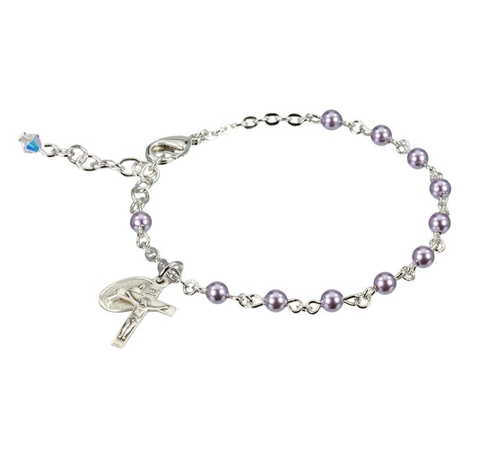 Swarovski Crystal Violet Imitation Pearl Rosary Bracelet