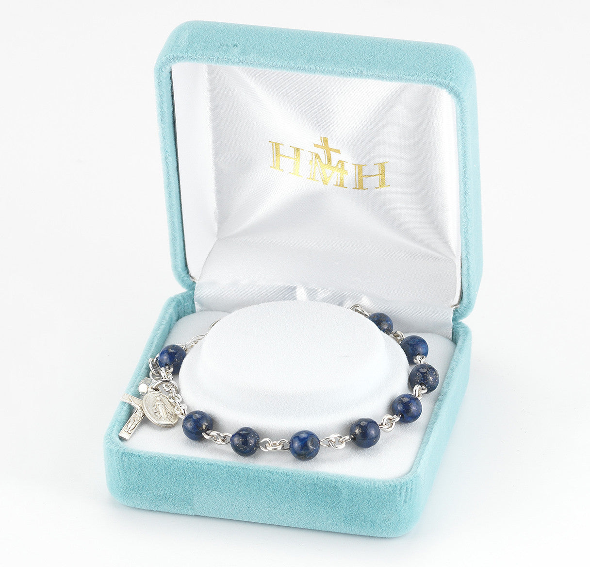 Genuine Lapis Round Sterling Silver Rosary Bracelet