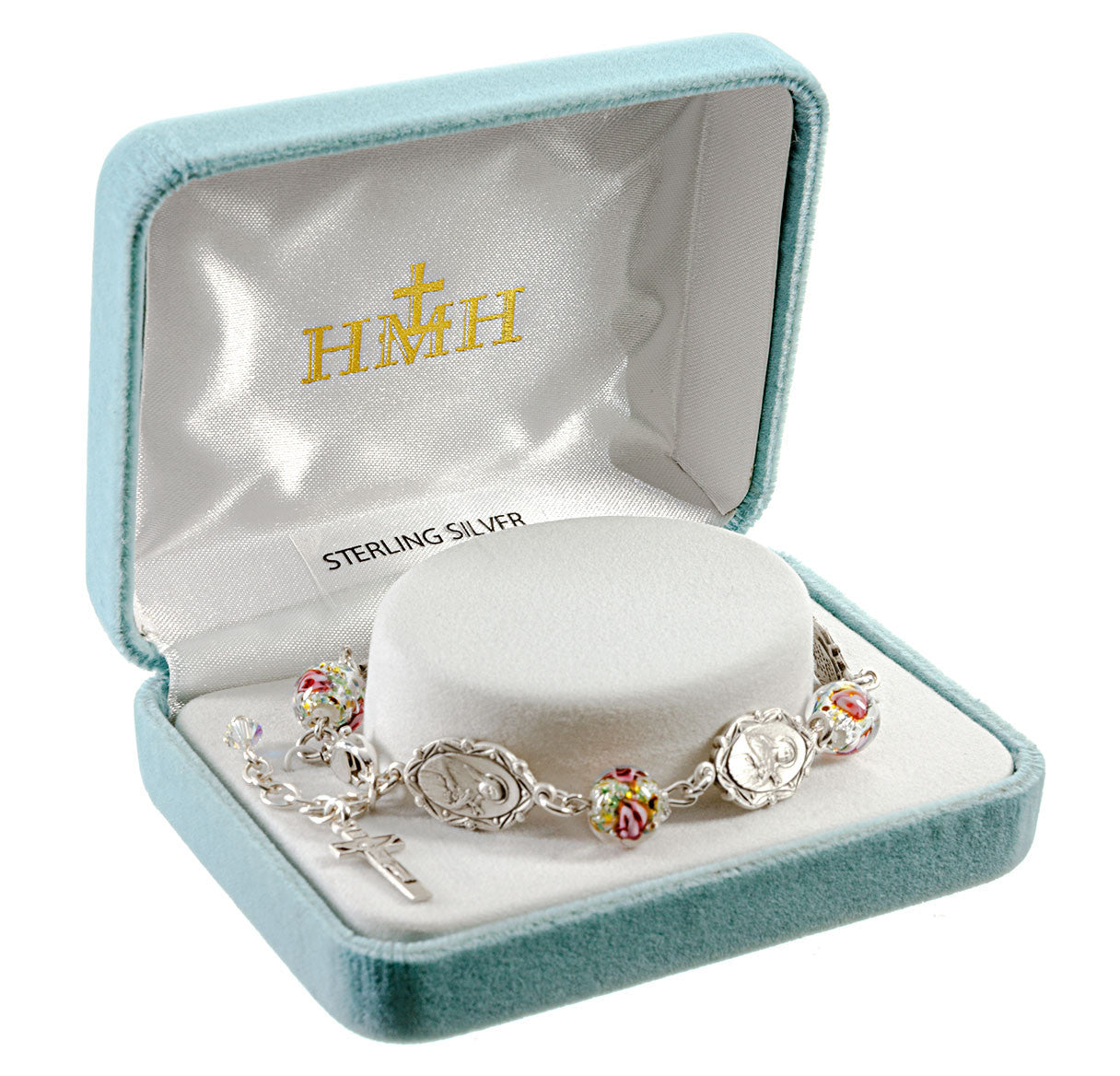 Saint Therese Sterling Silver Medals Bracelet | 8mm Glass Beads