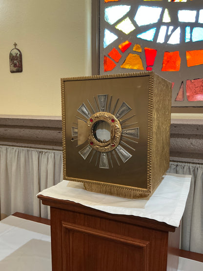 K659 Ruby Stone Altar Exposition Tabernacle | 24K Gold Plated