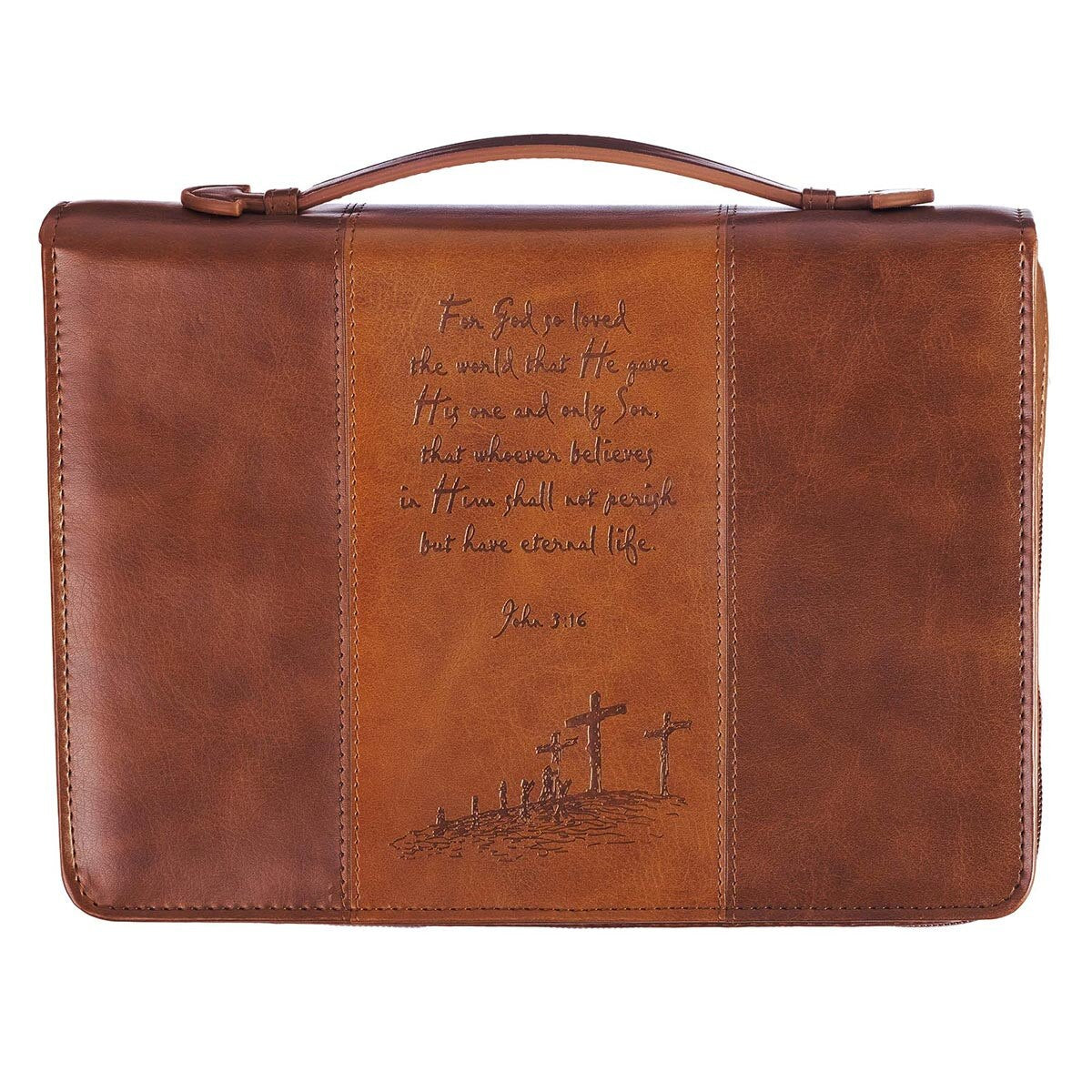 For God So Loved the World Two-tone Tan Faux Leather Classic Bible Cover