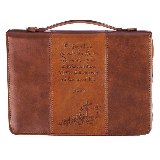 For God So Loved the World Two-tone Tan Faux Leather Classic Bible Cover