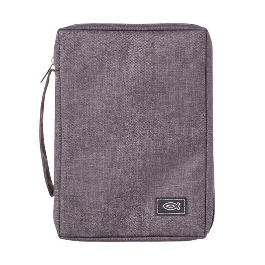 Grey Poly-Canvas Value Bible Cover with Ichthus Patch