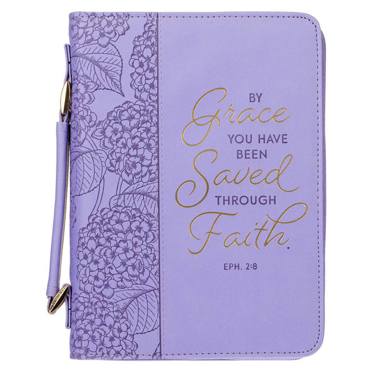 Saved by Grace Hydrangea Lavender Faux Leather Fashion Bible Cover