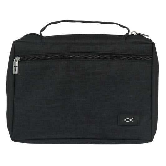Jet Black Poly-Canvas Value Bible Cover with Ichthus Patch