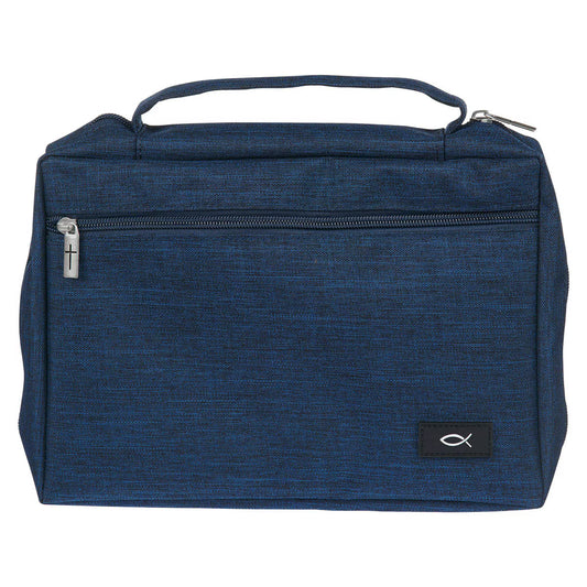 Navy Poly-Canvas Value Bible Cover with Ichthus Patch