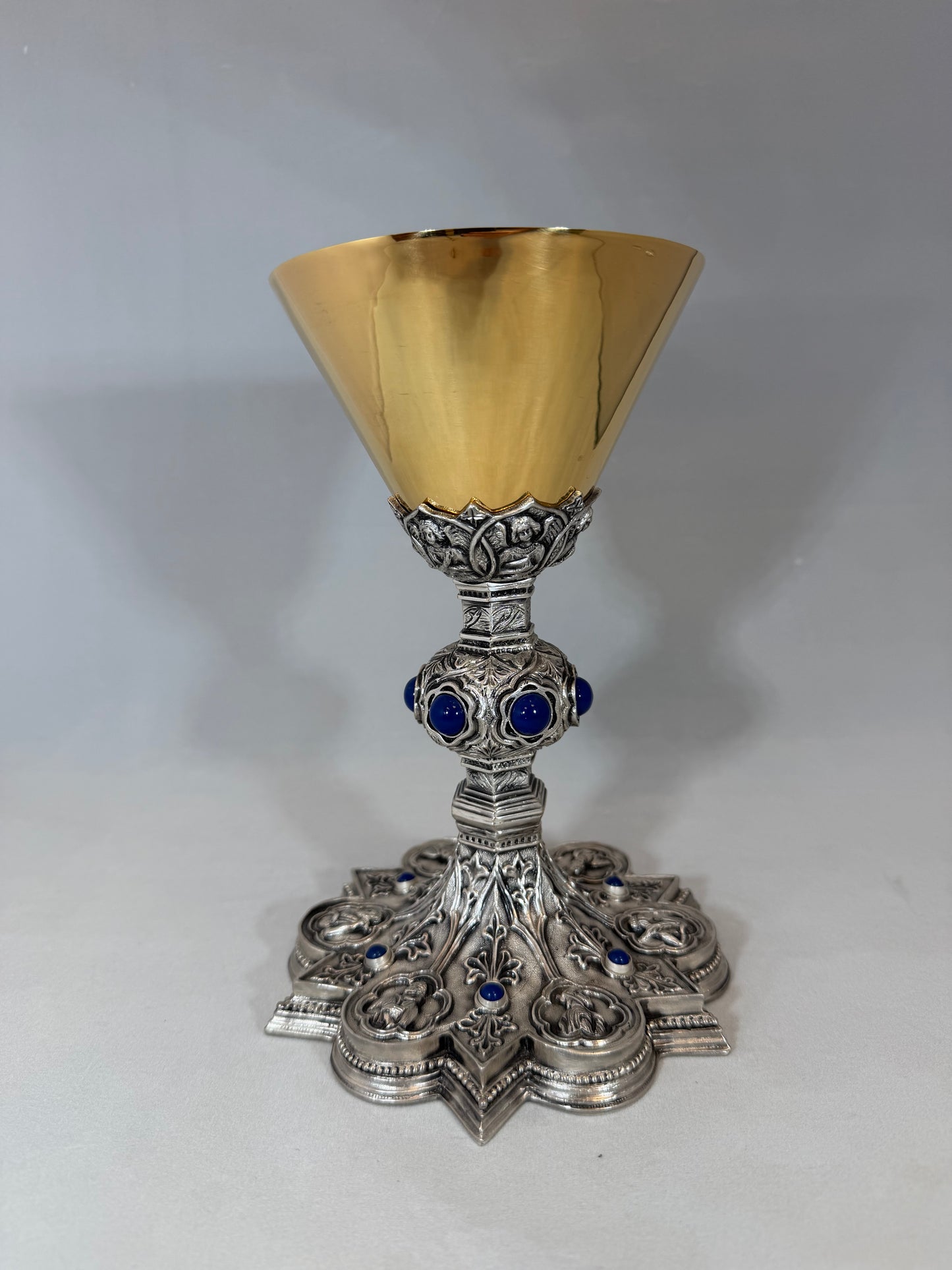 QUICK SHIP - Hand-Chiseled “Holy Trinity” Chalice | 9-5/8", 7oz. | Sterling Silver Cup | Handmade in Italy