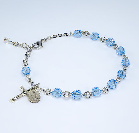 Swarovski Crystal Aqua Round Shaped Rosary Bracelet 6mm