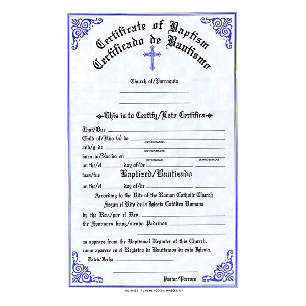 Bilingual Baptism Certificates | Pad of 50
