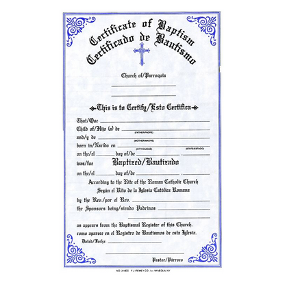 Bilingual Baptism Certificates | Pad of 50