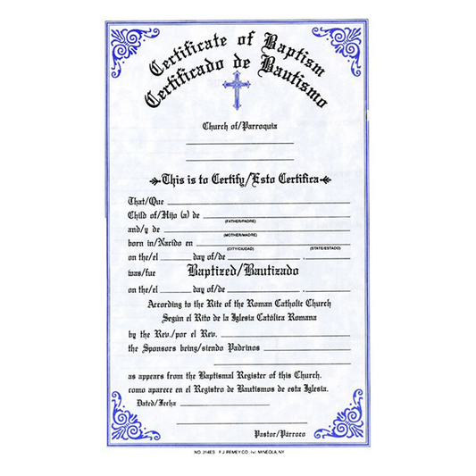 Bilingual Baptism Certificates | Pad of 50