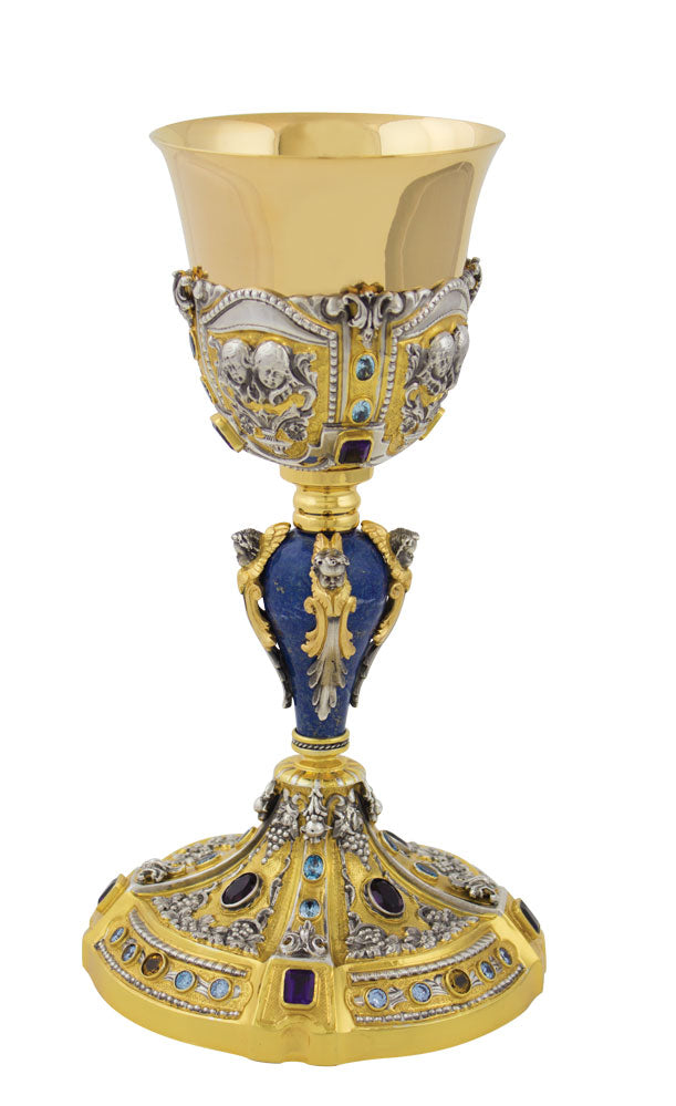 Sterling Silver Traditional Covered Ciborium | 12-1/4" | All Sterling Silver with Amethyst Stones | Made in Italy