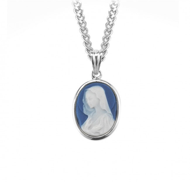 7/8" Blue Oval Madonna with a Sterling Silver Rim