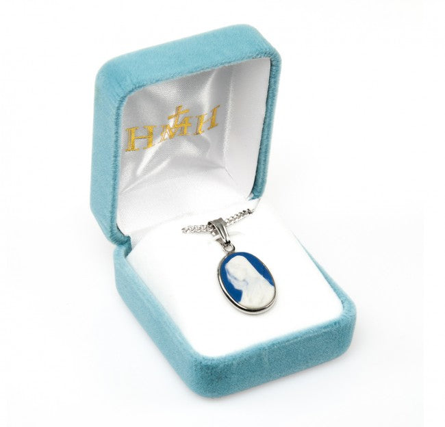 7/8" Blue Oval Madonna with a Sterling Silver Rim