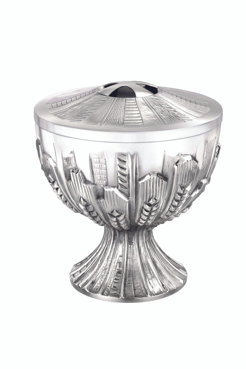 #1127 Hand-Chiseled Wheat Covered Silver-Plated Ciborium