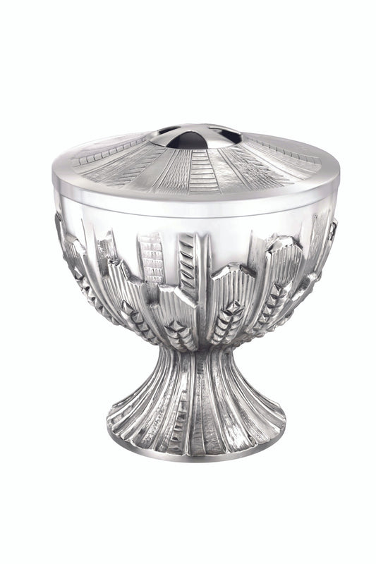 #1127 Hand-Chiseled Wheat Covered Silver-Plated Ciborium