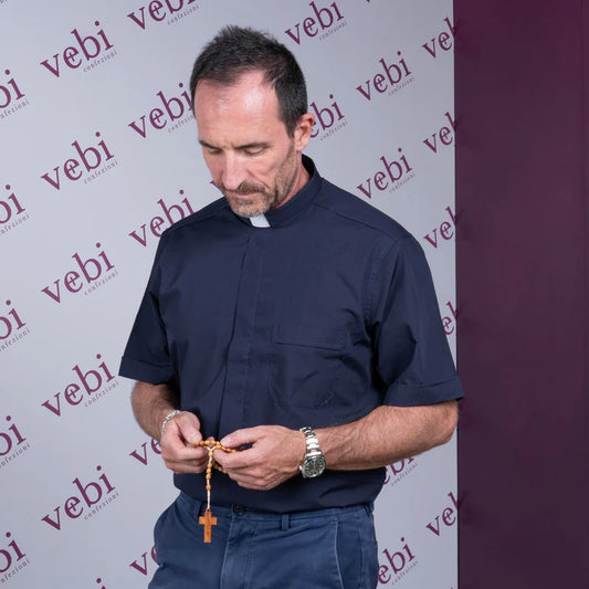 Black Clergy Shirt | Tab Collar | Short Sleeve | Poly/Cotton | Made in Italy