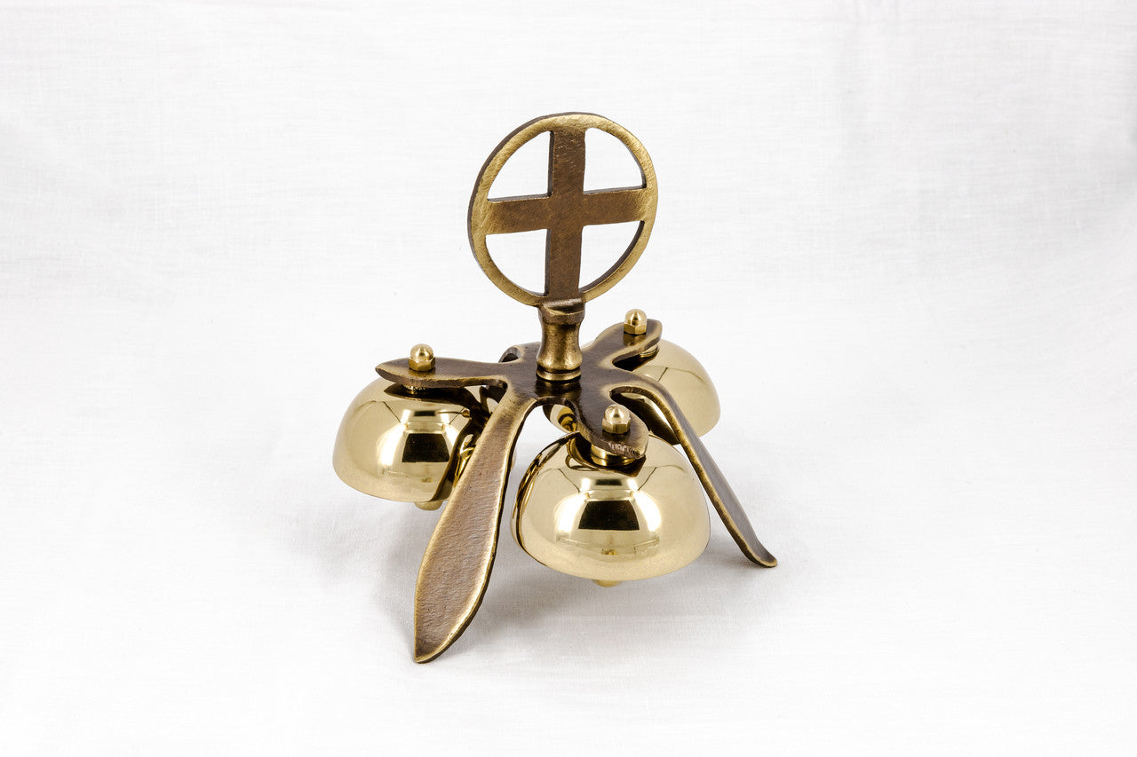 #1100 Cast Bronze Altar Bells | Three Bells with Built In Stand | Handmade in Italy