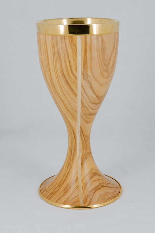 Olive Wood Chalice | 8 1/3", 7oz. | Brass Gold Plated | Made in Italy
