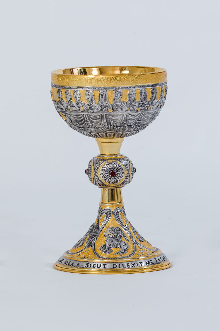 #622 Last Supper, Crucifixion, Evangelists Chalice | 8 3/4", 9oz. | Multiple Finishes Available | Handmade in Italy