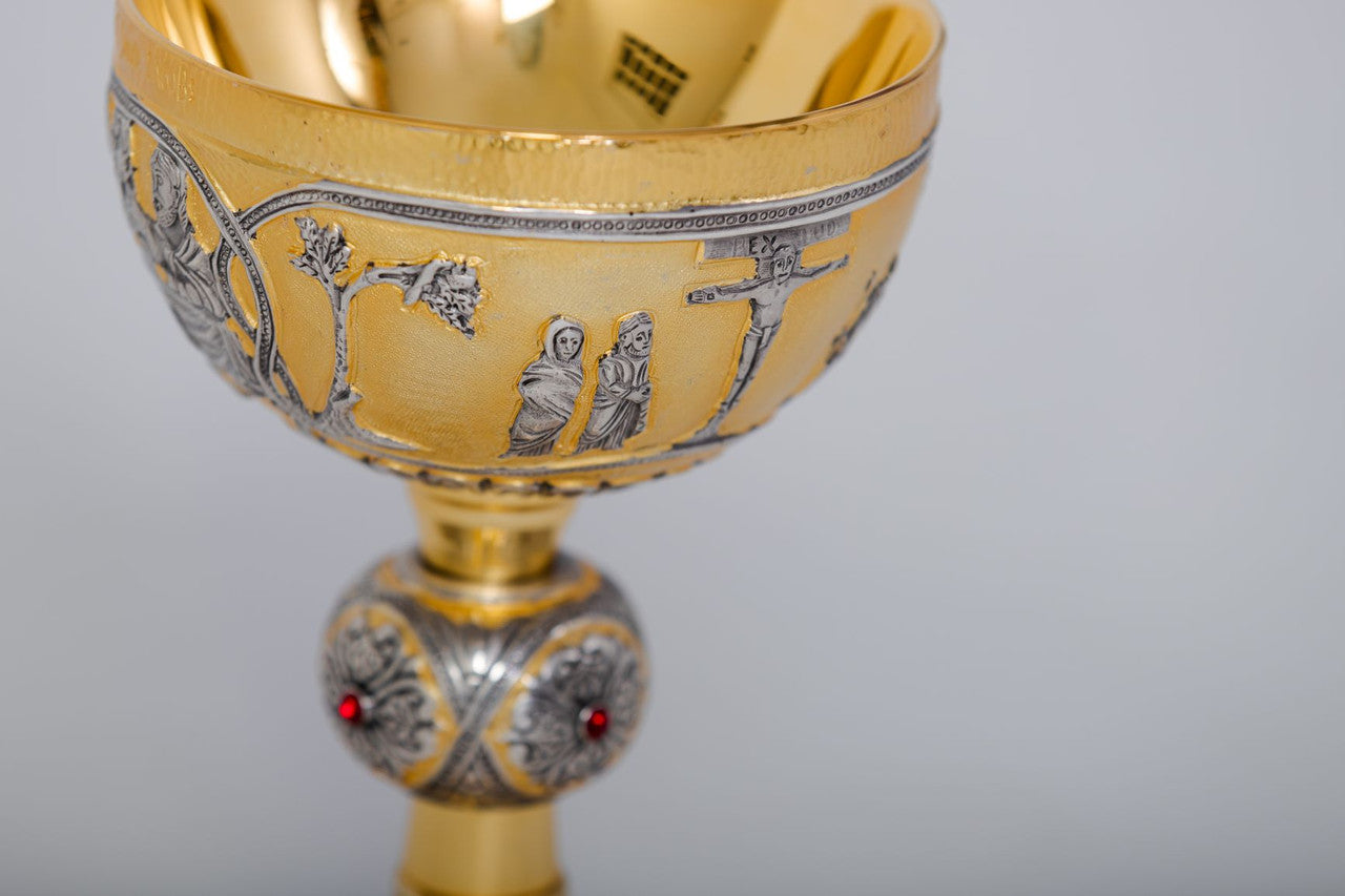 #622 Last Supper, Crucifixion, Evangelists Chalice | 8 3/4", 9oz. | Multiple Finishes Available | Handmade in Italy