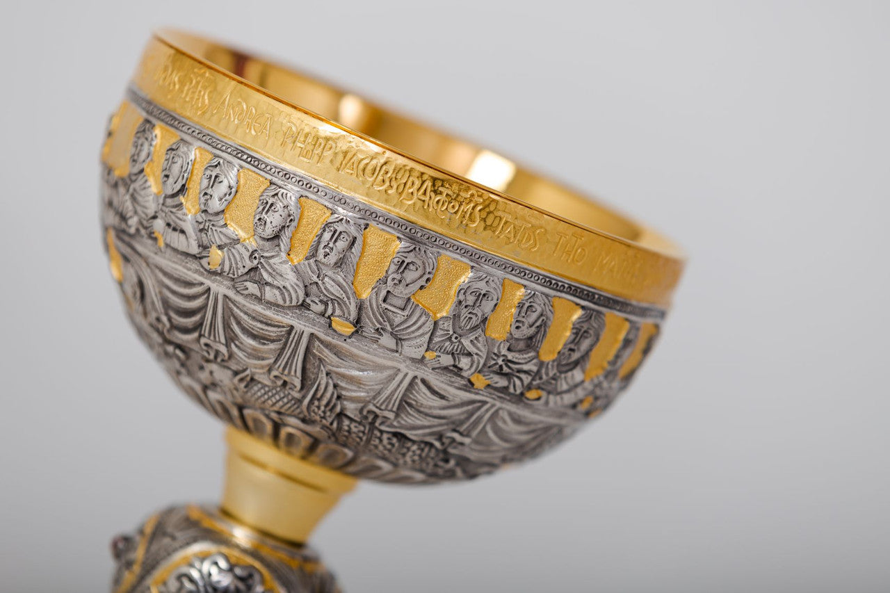 #622 Last Supper, Crucifixion, Evangelists Chalice | 8 3/4", 9oz. | Multiple Finishes Available | Handmade in Italy