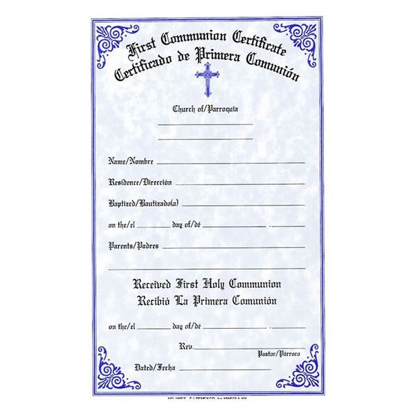 Bilingual First Communion Certificates | Pad of 50