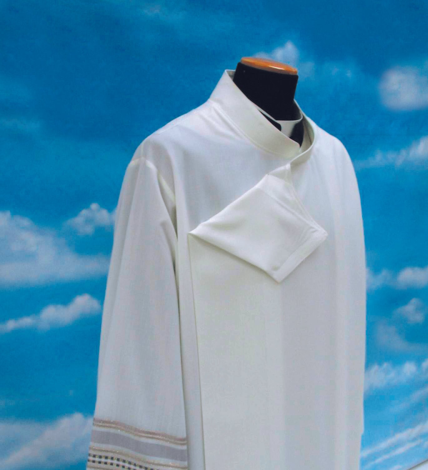 Single Lace Insert and Embroidered Cross Alb - Front Wrap Velcro