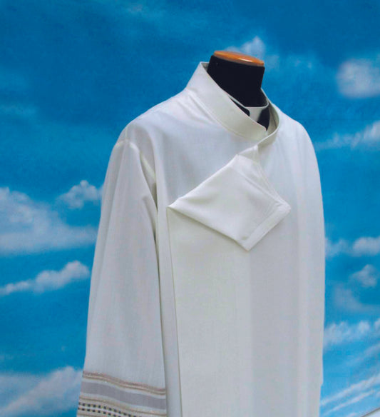 Single Lace Insert and Embroidered Cross Alb - Front Wrap Velcro