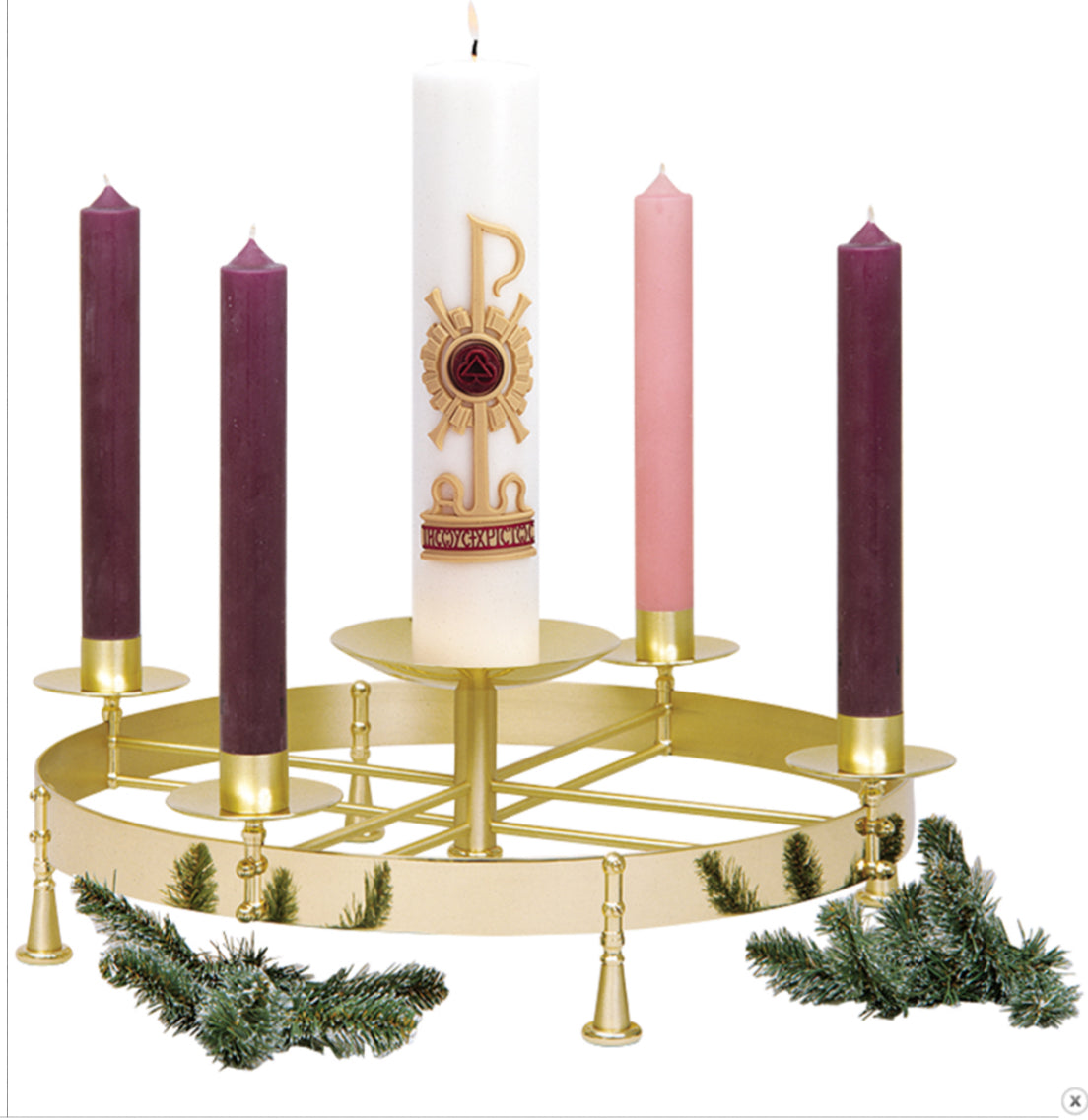 K604 Brass Table Top Advent Wreath | Two-Tone Brass