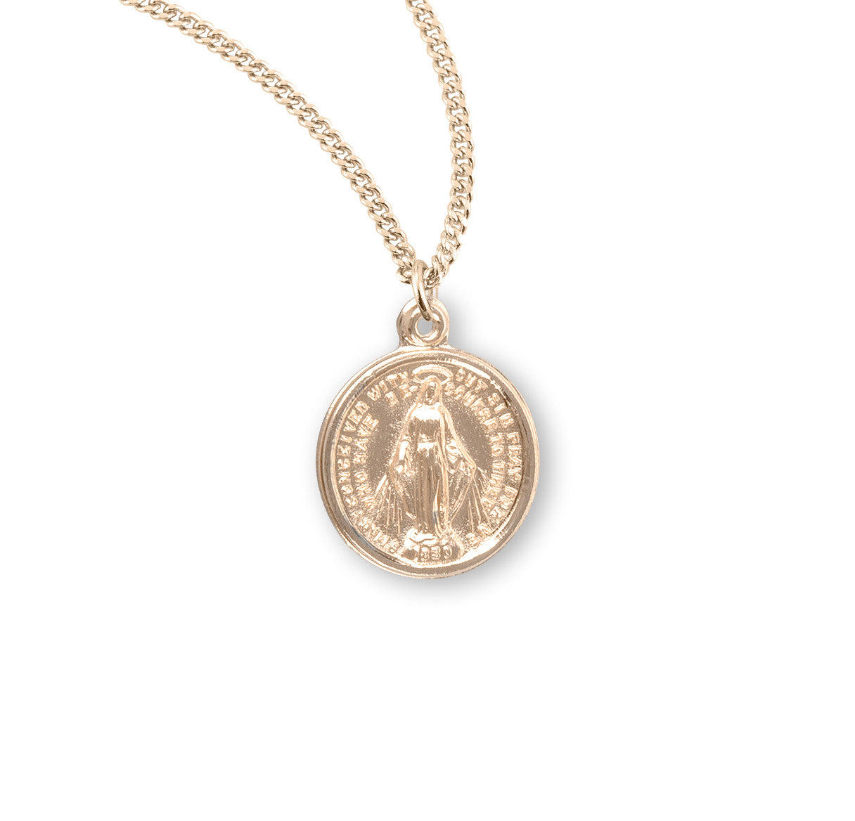16kt Gold Over Sterling Silver Round Miraculous Medal | 18" Gold Plated Chain