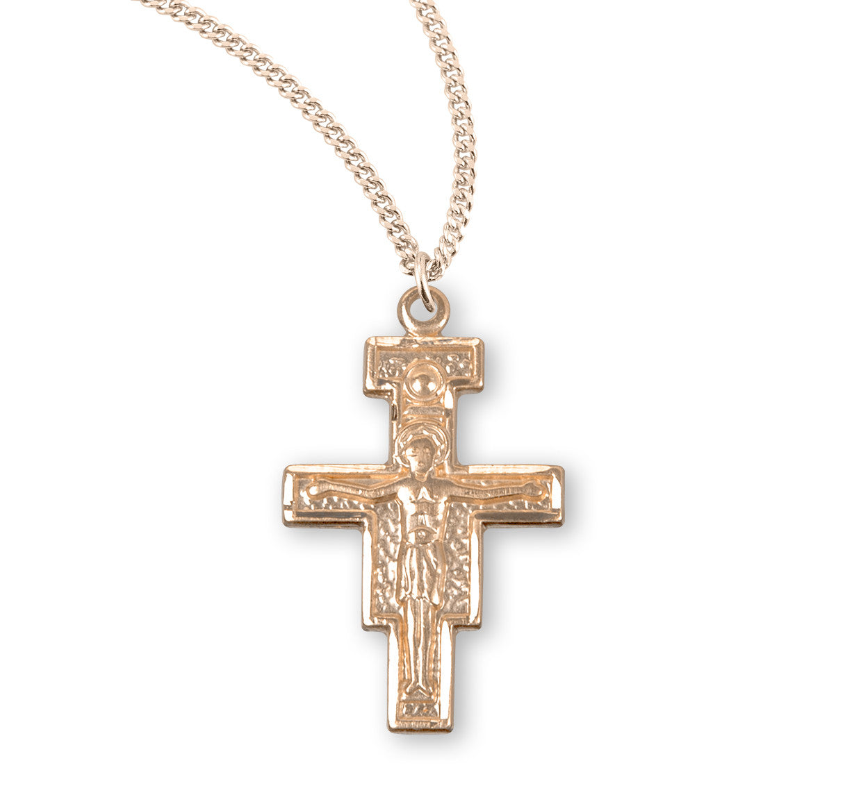 San Damiano Gold Over Sterling Silver Crucifix | 18" Chain