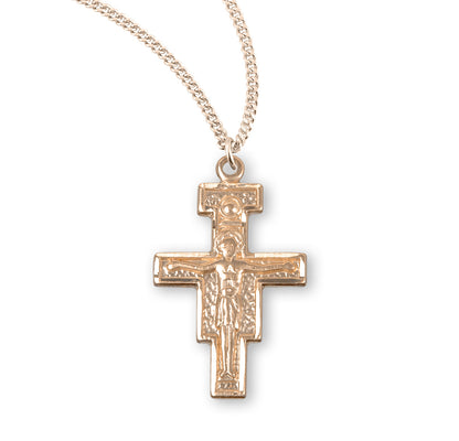 San Damiano Gold Over Sterling Silver Crucifix | 18" Chain