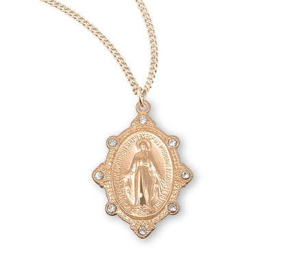 Swarovski Crystal Gold Over Sterling Silver Miraculous Medal | 18" Gold Plated Chain