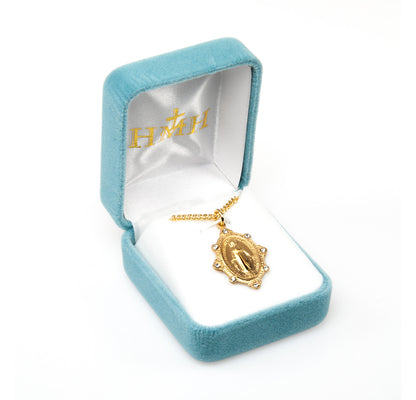 Swarovski Crystal Gold Over Sterling Silver Miraculous Medal | 18" Gold Plated Chain