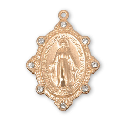 Swarovski Crystal Gold Over Sterling Silver Miraculous Medal | 18" Gold Plated Chain