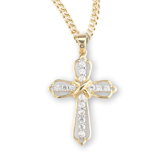 Gold Over Sterling Silver Crystal Cubic Zirconia Cross Pendant
