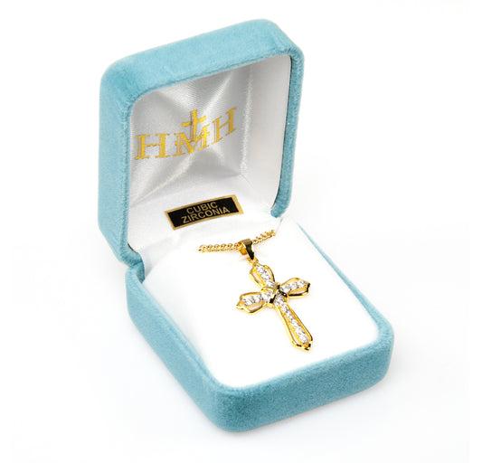 Gold Over Sterling Silver Crystal Cubic Zirconia Cross Pendant