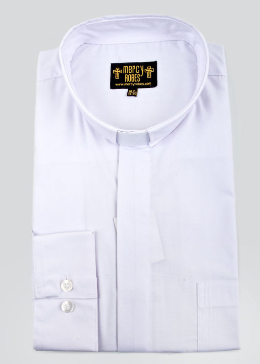 Men's Tab Collar Shirt | Long Sleeve Standard Cuff | Poly/Cotton | White