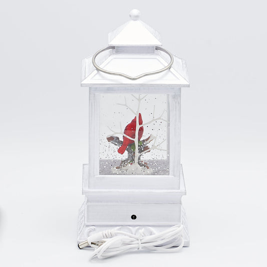 Confetti Lites Lighted Swirl White Lantern with Cardinal in Tree