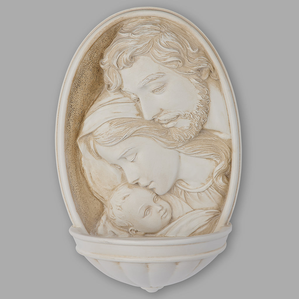 Joseph’s Studio White Stone Look Holy Family Water Font | Renaissance Collection