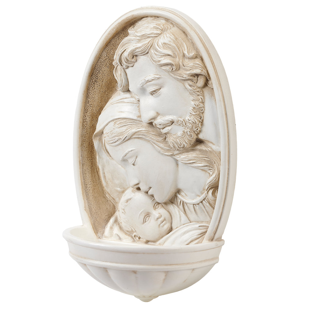 Joseph’s Studio White Stone Look Holy Family Water Font | Renaissance Collection