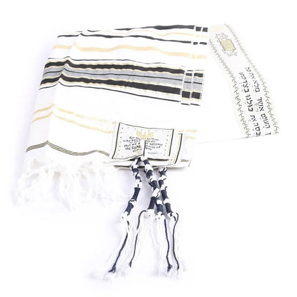 Gold & Black Prayer Shawl | 72” x 22” | Traditional Messianic with Tallit