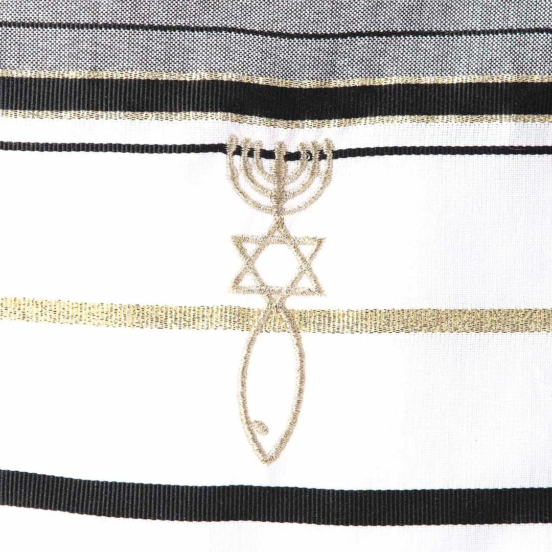 Gold & Black Prayer Shawl | 72” x 22” | Traditional Messianic with Tallit
