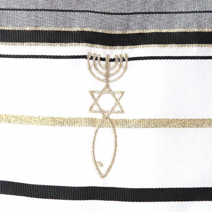 Gold & Black Prayer Shawl | 72” x 22” | Traditional Messianic with Tallit