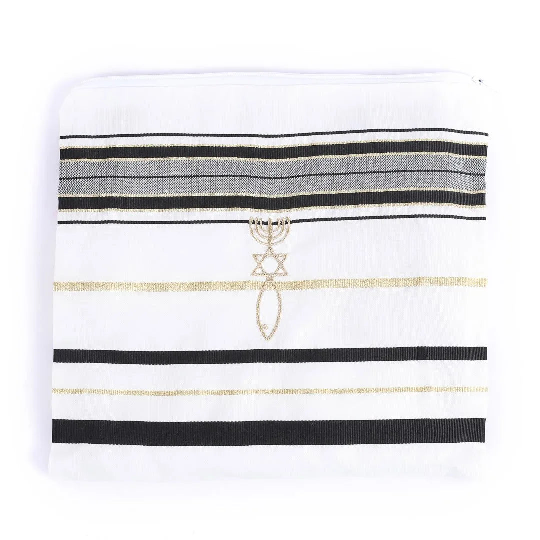 Gold & Black Prayer Shawl | 72” x 22” | Traditional Messianic with Tallit