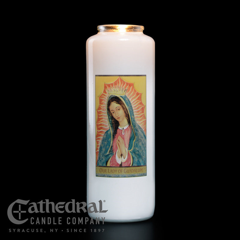 Single Our Lady of Guadalupe 6-Day Glass Candles | One Candle