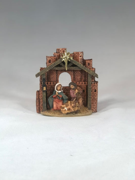 Fontanini 4.25" Holy Family Stable Ornament | Resin/Copper | Retired