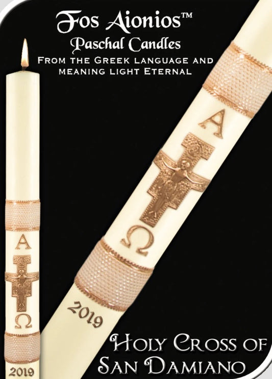 Holy Cross of San Damiano Beeswax Paschal Candle | All Sizes