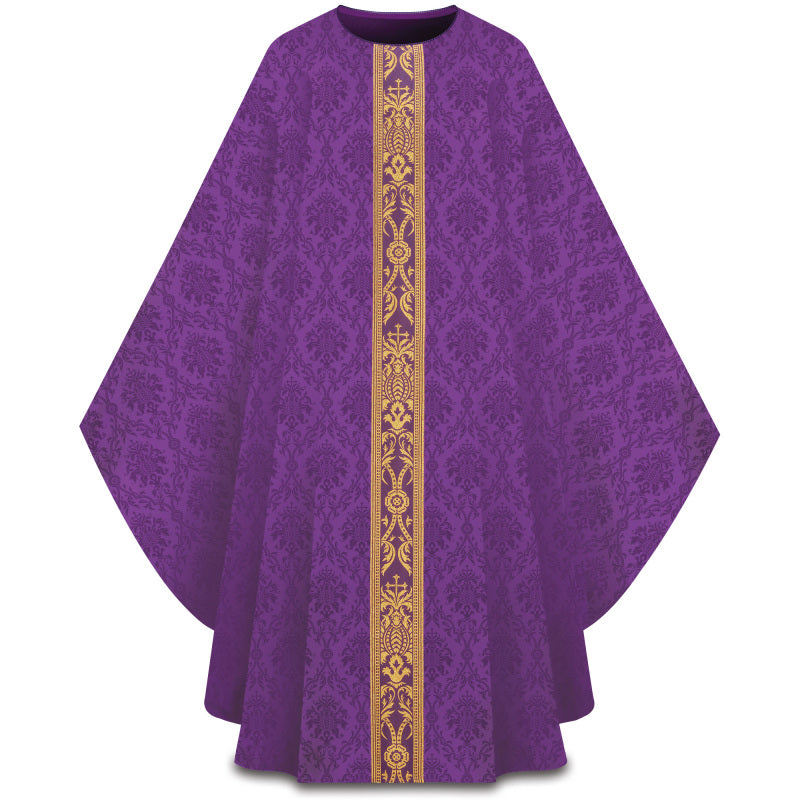 Gold Brocade Orphrey Gothic Chasuble | Plain Collar | All Colors